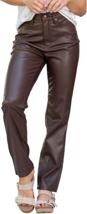 Generic Womens Faux Leather Pants Wet Look Stretchy High Waisted Straight Wide Leg Pu Pleather Ankle-Length Pants Loose Casual Motocycle Motobike Trousers Vin