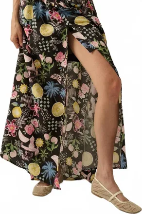 Promesa Fruit And Floral-Print Button-Front Maxi Skirt In Black