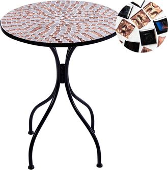 Beliani Beliani - Mesa De Balc&oacute;n Exterior Metal Estilo Vintage Tablero Mosaico 60 Cm Negro Carpino
