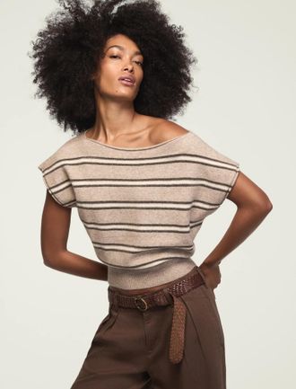 Lucky Brand Womens Striped Boat Neck Sweater Tee