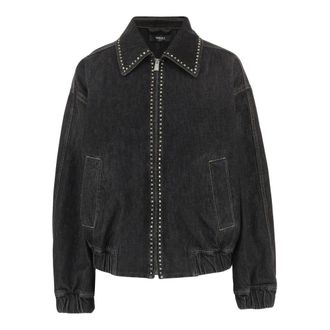 Versace Denim Jackets, female, Black, Size: 2XS Jacket made of cotton Zip closure Studded decoration