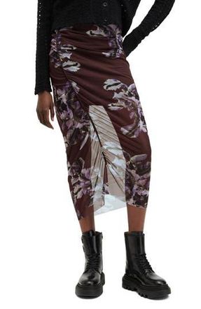 AllSaints Nora Floral Print Mesh Skirt in Monica Oxblood Red at Nordstrom Rack, Size 4 Us / 8 Uk