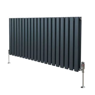 MonsterShop Oval Column Radiator & Valves - 600mm x 1200mm - Anthracite Grey
