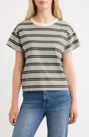 Rag & Bone Kelly Stripe Boxy T-Shirt in Green Multi at Nordstrom, Size X-Small