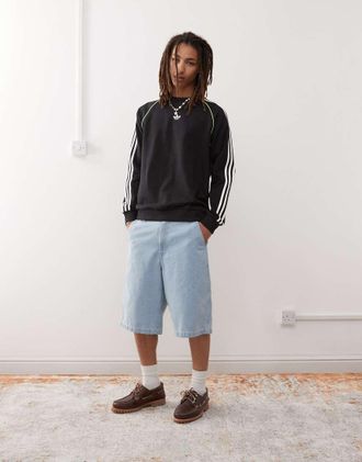 adidas Originals adicolor - Felpa nera bianca con profili bianchi a contrasto-Nero