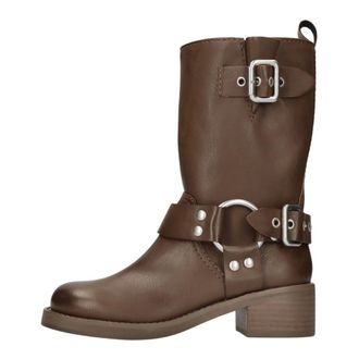 Steve Madden Biker Enkellaarsjes - Dames - Schoenen - Bruin - Maat: 37 1/2 EU Leer