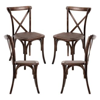 Regalos Miguel Sillas Comedor - Pack 4 Sillas Altea Polipropileno Efecto Rattan Y Madera - Roble Oscuro