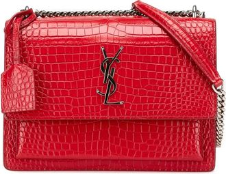 Saint Laurent Borsa a tracolla Sunset media in pelle goffrata effetto coccodrillo 2018 - Rosso