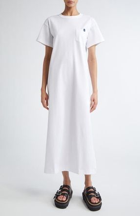 sacai Embroidered Logo Jersey T-Shirt Dress in White 101 at Nordstrom, Size 2