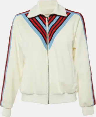 Maje White Jersey Striped Trim Manela Zip Up Jacket
