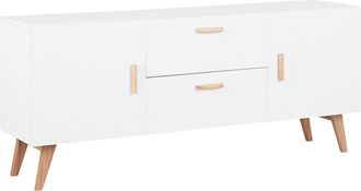 Beliani Beliani - Aparador Blanco 2 Cajones 2 Armarios Patas De Madera De Roble Estilo Moderno Escandinavo Meet Ii