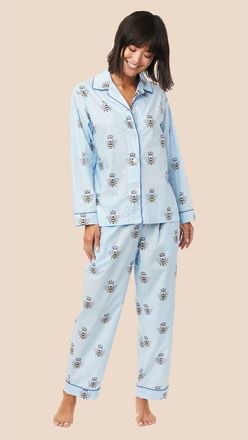 The Cats Pajamas Luxe Pima Pajama Set Conversational in Queen Bee Blue at Nordstrom, Size X-Small