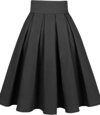 Generic Gothic Rockabilly Black Casual Skirt French Style High Waist 50s 60s Retro Vintage Swing Pleated Skirts-1-M
