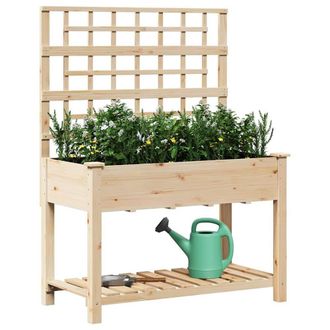 Berkfield Home Garden Planter with Trellis&Shelf 115x59x152 cm Solid Wood Fir in Beige | Size: 115 x 59 x 152 cm