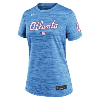 Nike Atlanta Braves Authentic Collection City Connect Velocity Nike Womens Dri-FIT MLB T-Shirt in Blue | 03EY4NAAW-YCQ