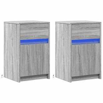 vidaXL Vidaxl - Mesitas De Noche Luces Led 2 Uds Madera Ingenier&iacute;a Gris Sonoma