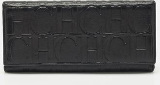 Carolina Herrera Black Monogram Leather Flap Continental Wallet