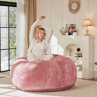 Direct Wicker Medium 4-Foot Bean Bag Sofa Chair, Soft Reading Lounger for Adults in Pink | Size: 1 Pack
