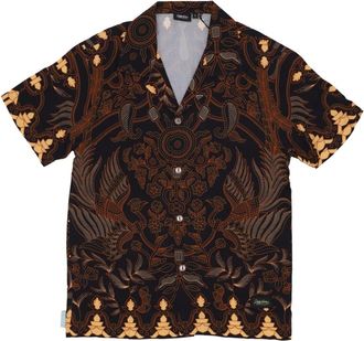 Dolly Noire Overhemden, Heren, Bruin, M, Batik Bowling Shirt Korte Mouw Bruin