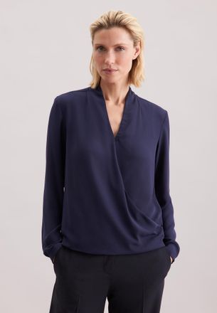 Seidensticker Wickelbluse SEIDENSTICKER Schwarze Rose, Damen, Gr. S(36), blau (dunkelblau), 100% Polyester, unifarben, regular fit, V-Ausschnitt, Blusen Wickelbluse