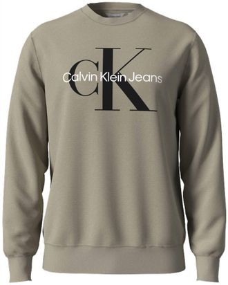 Calvin Klein Mens Monogram Crew Neck Sweatshirt In White Pepper