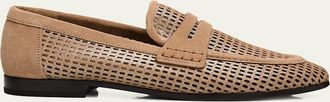 Brunello Cucinelli Perforated Suede-Trim Penny Loafers