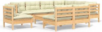 vidaXL Muebles De Jard&iacute;n 10 Pzas Y Cojines Madera Maciza De Pino Crema Vidaxl