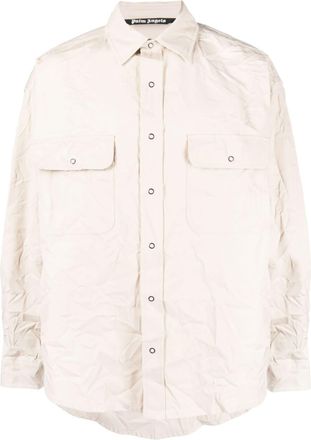 Palm Angels logo-print long-sleeve shirt - men - Polyester/Cotton - L - Neutrals