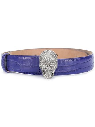 Philipp Plein Riem met kristallen doodskop - Paars