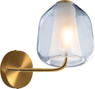 Top-Light Applique Moderna Top Light Double Skin 1176 A Beta E27 Led Vetro Lampada Parete, Vetro Blu, Finitura Metallo Ottone Satinato