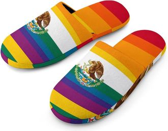 Generic Mexico Rainbow Flag Gay Mens Slippers Warm Non-Slip Houes Shose Spa Slipper for Home Bedroom