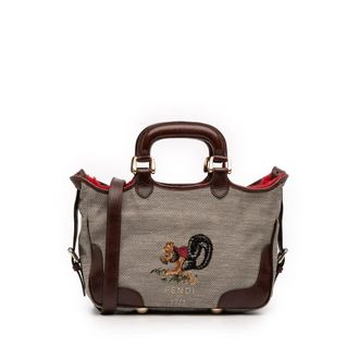 Fendi Pre-owned Fendi Embroidered Canvas Squirrel Satchel Ladies 9D94AM6DJMC7WG8B