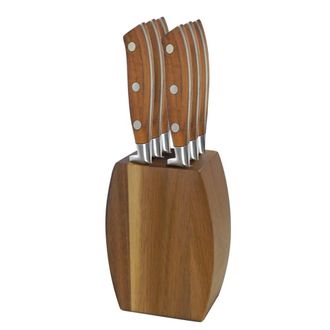Amefa Bloque de 6 cuchillos para carne Bloque de madera de acacia Madera