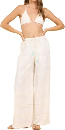 Vintage Havana Palm Eyelet Wide Leg Pants In White