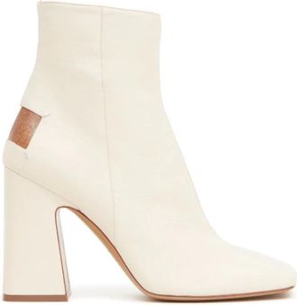 Maison Margiela Four Stitches 100mm Enkellaarsjes - Dames - Laarzen met Hak - Wit - 40 1/2 EU - Leer - Schoenen