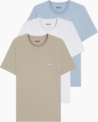 HUGO BOSS Mens Boss Black BOSS 3 PACK T-SHIRT WHITE/BLUE/BEIGE - Tan - Size: 38