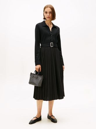 Tommy Hilfiger Polokleid TOMMY HILFIGER INTERLOCK MIX MEDIA POLO DRS LS, Damen, Gr. XL (42), N-Gr, schwarz, Jersey, Obermaterial: 82% Viskose, 11% Polyamid, 7% Elast