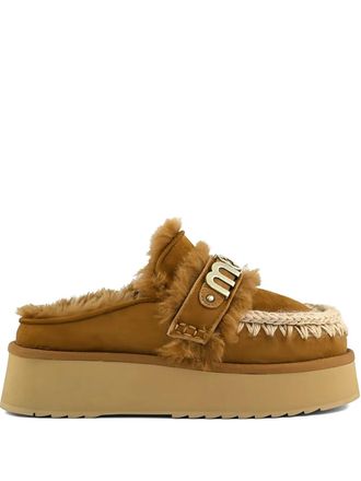 Mou 4mm platform letter-logo clogs - Brown