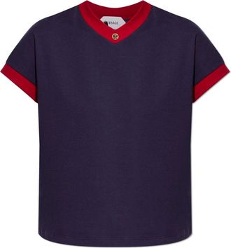 Versace Stretch T-shirt van katoenjersey - Dames - T-shirts - Blauw - XS - Katoen - Tops