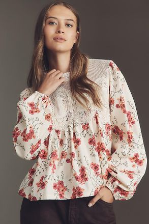 En Elly The Iris Long-Sleeve Lace Poplin Blouse by En Elly