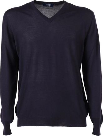 Fedeli Maglia Scollo a V - Heren - V-hals truien - Blauw - 3XL - Truien & Vesten