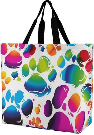 Generic Colorful Dog Paw Print Shopper Bag Lightweight Women Handbag Eco Friendly Shopping Bags For Yoga Ladies Picnic