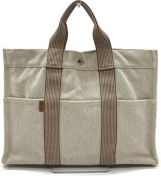 Herm&egrave;s Beige Brown Canvas Tote Bag (Pre-Owned)