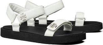 Tory Burch Kira Ankle Strap Sandal in Bianco/black/silver at Nordstrom, Size 10.5