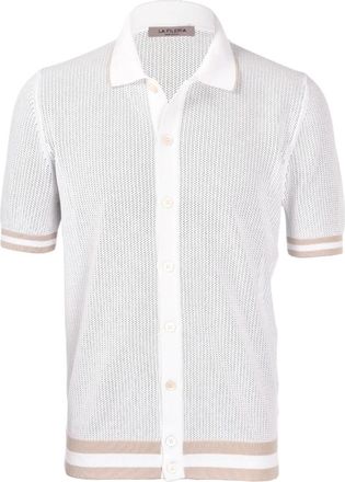 La Fileria Beige Geperforeerd Poloshirt - Heren - Polos - Wit - XL - Polyester - Tops
