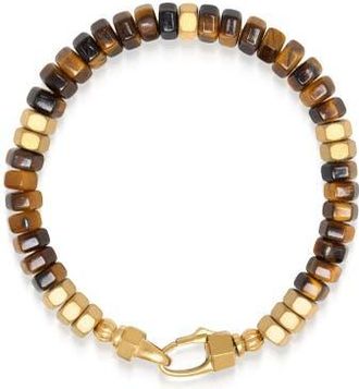 Nialaya Hexagon Beaded Bracelet in Tiger Eye Brown at Nordstrom, Size 6.75