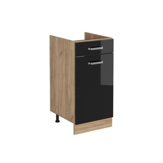 Vicco Mueble Bajo De Cocina R-line, Negro Brillo Intenso/roble Dorado, 40 Cm Sin Encimera, Vicco