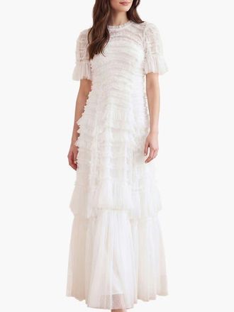 Needle & Thread Valentine Ruffle Maxi Gown in Swan White at Nordstrom, Size 10