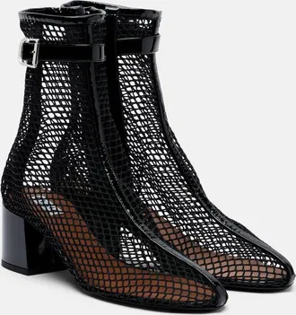 Alaia Ala&iuml;a Fishnet patent leather-trimmed ankle boots