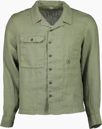 C.P. Company Mens Long Sleeve Linen Overshirt - Green - Size: 38/Regular